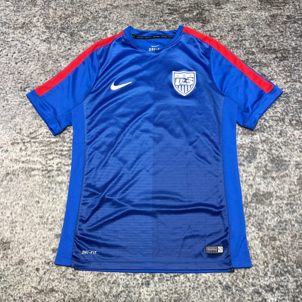 Nike Team USA Soccer Jersey 2015 USMNT Mens Medium Blue Red Dri Fit World Cup
